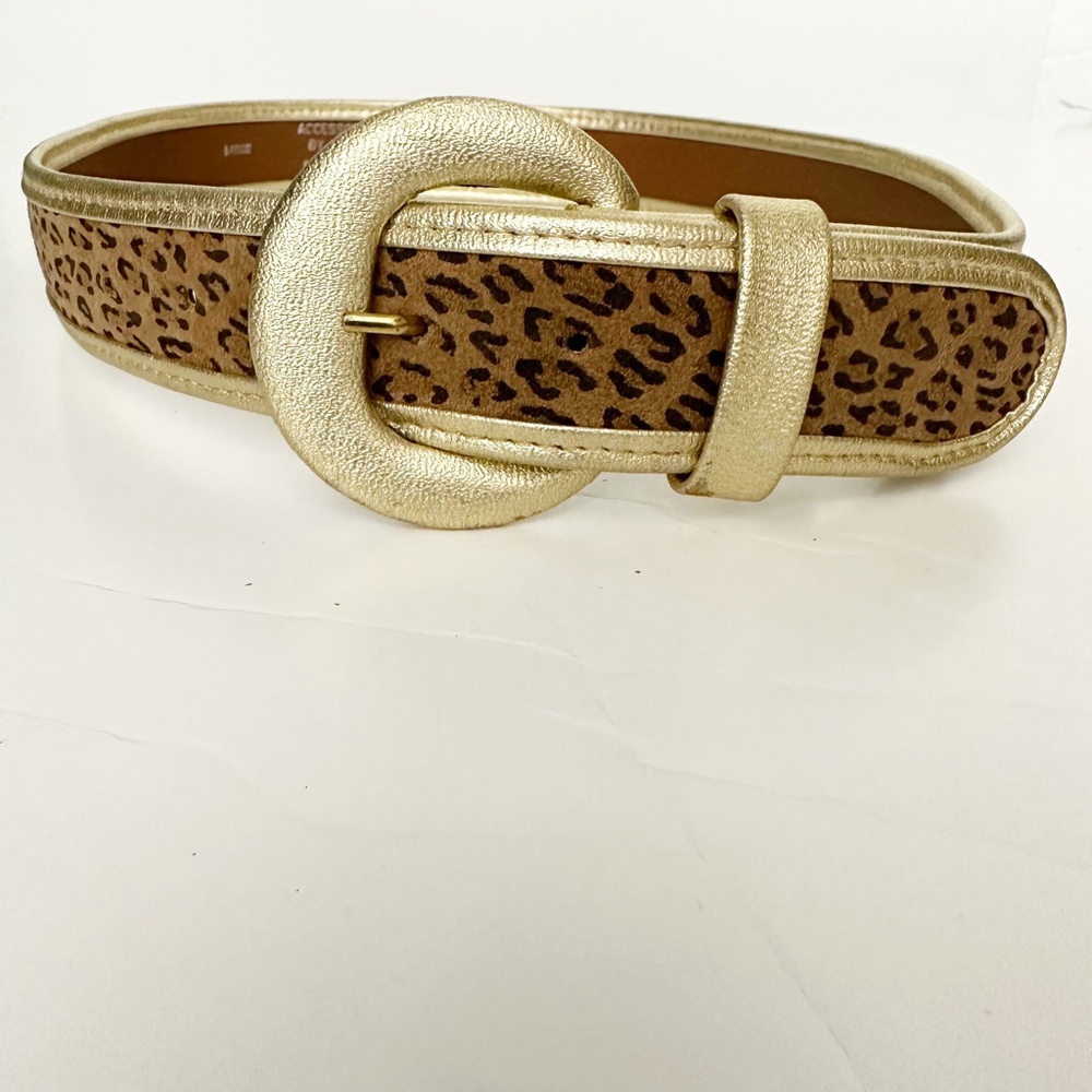 vintage Accessories by Pearl metallic gold & leopard suede BELT ladies LARGE - Picture 4 of 10